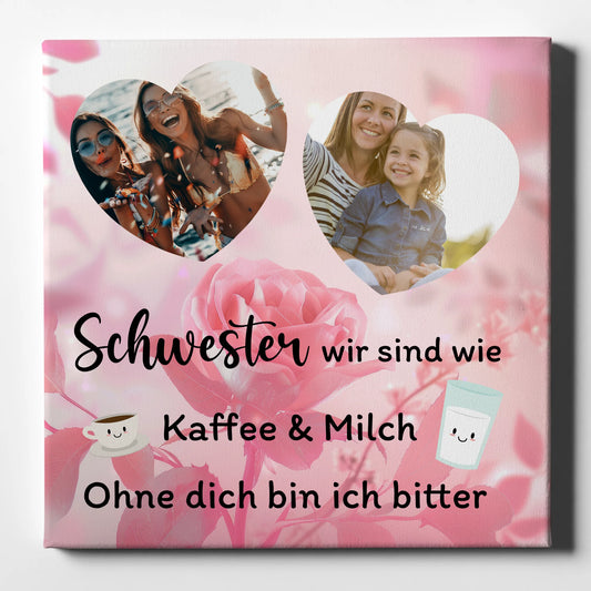 Personalisierbare Foto Leinwand Schwester Zum Geburtstag mit 2 Fotos
