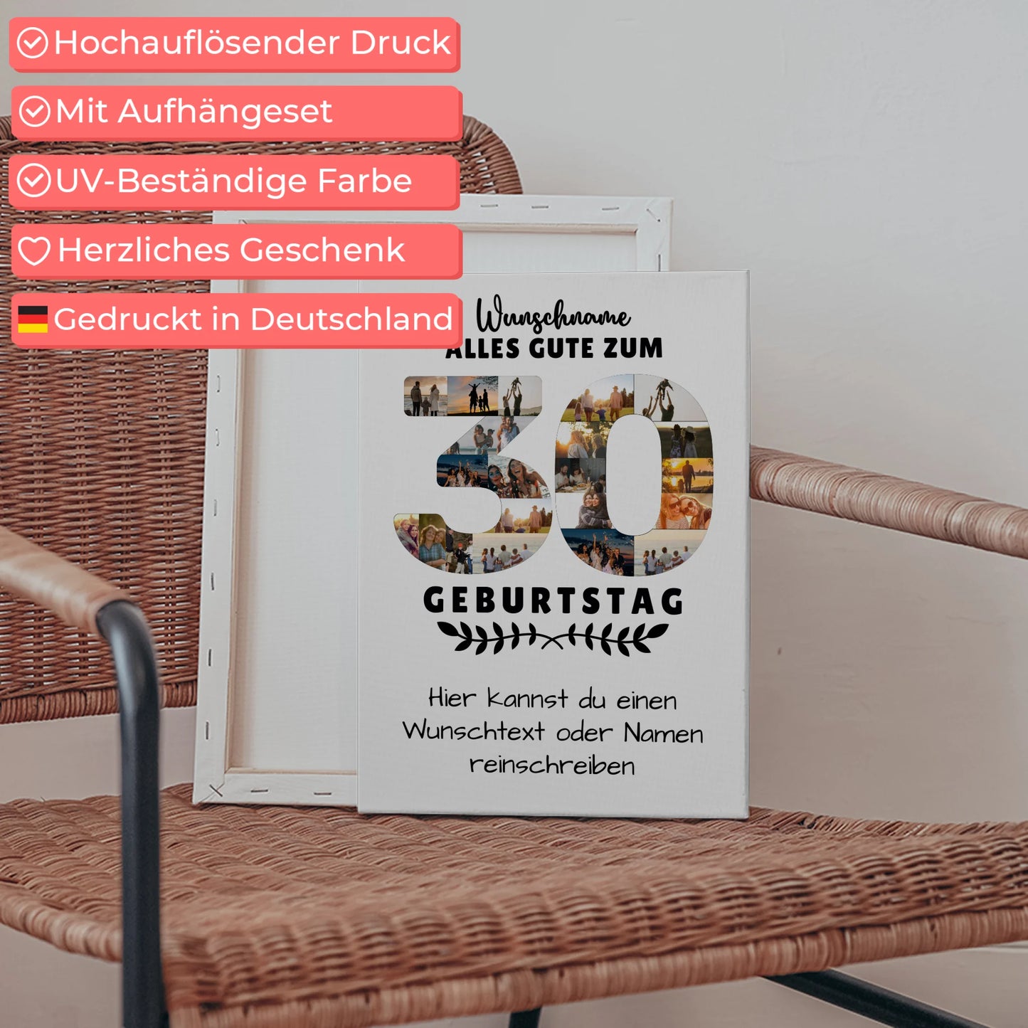 Personalisierte Leinwand zum 30 Geburtstag mit Wunschname Wunschtext