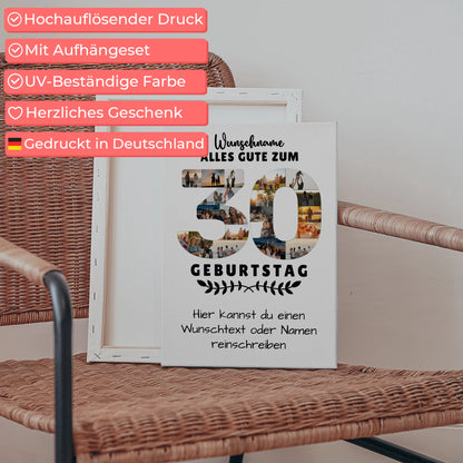Personalisierte Leinwand zum 30 Geburtstag mit Wunschname Wunschtext