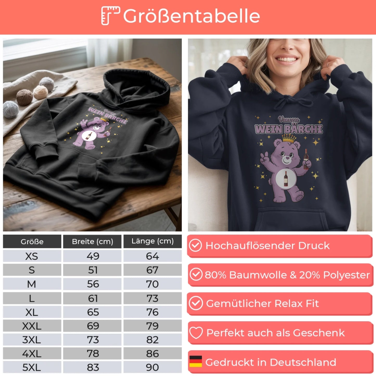 Sauf Bärchi Hoodie Wein Bärchi Saufbärchi Hoodie für Party und JGA 4