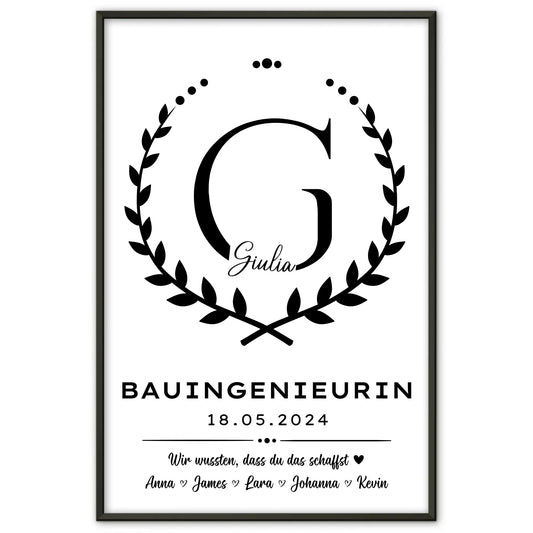 Geschenk Abschluss Ausbildung Poster Bauingenieurin
