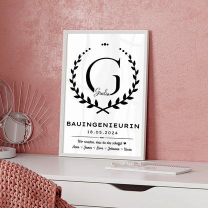 Geschenk Abschluss Ausbildung Poster Bauingenieurin