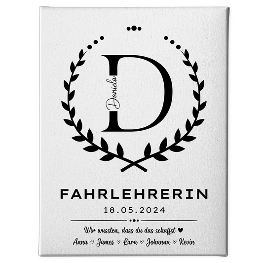 Ausbildungsabschluss Geschenk Fahrlehrerin Leinwand 1