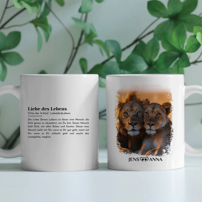 Pärchen Tasse Personalisiert Definition Liebe des Lebens Löwen Bild