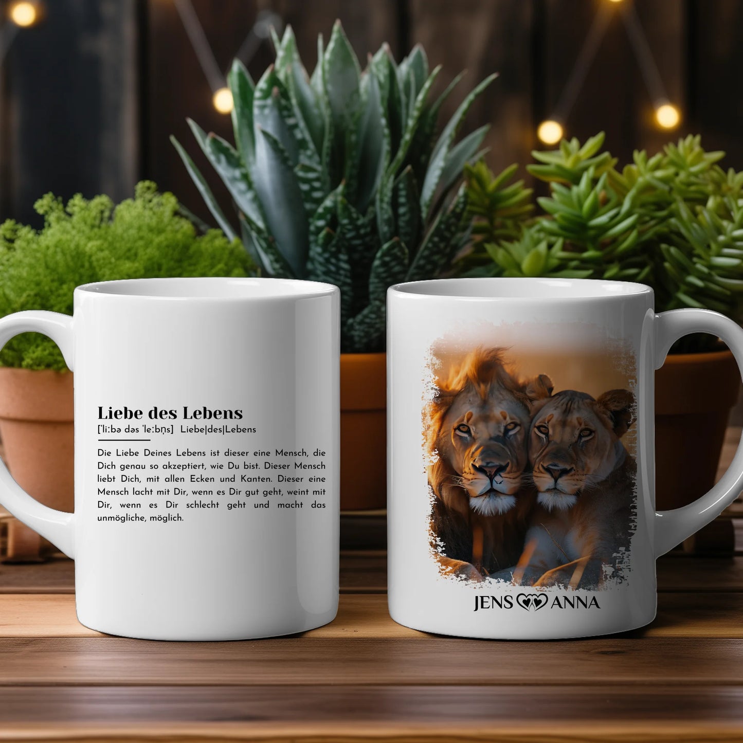 Pärchen Tasse Personalisiert Definition Liebe des Lebens Löwen Bild