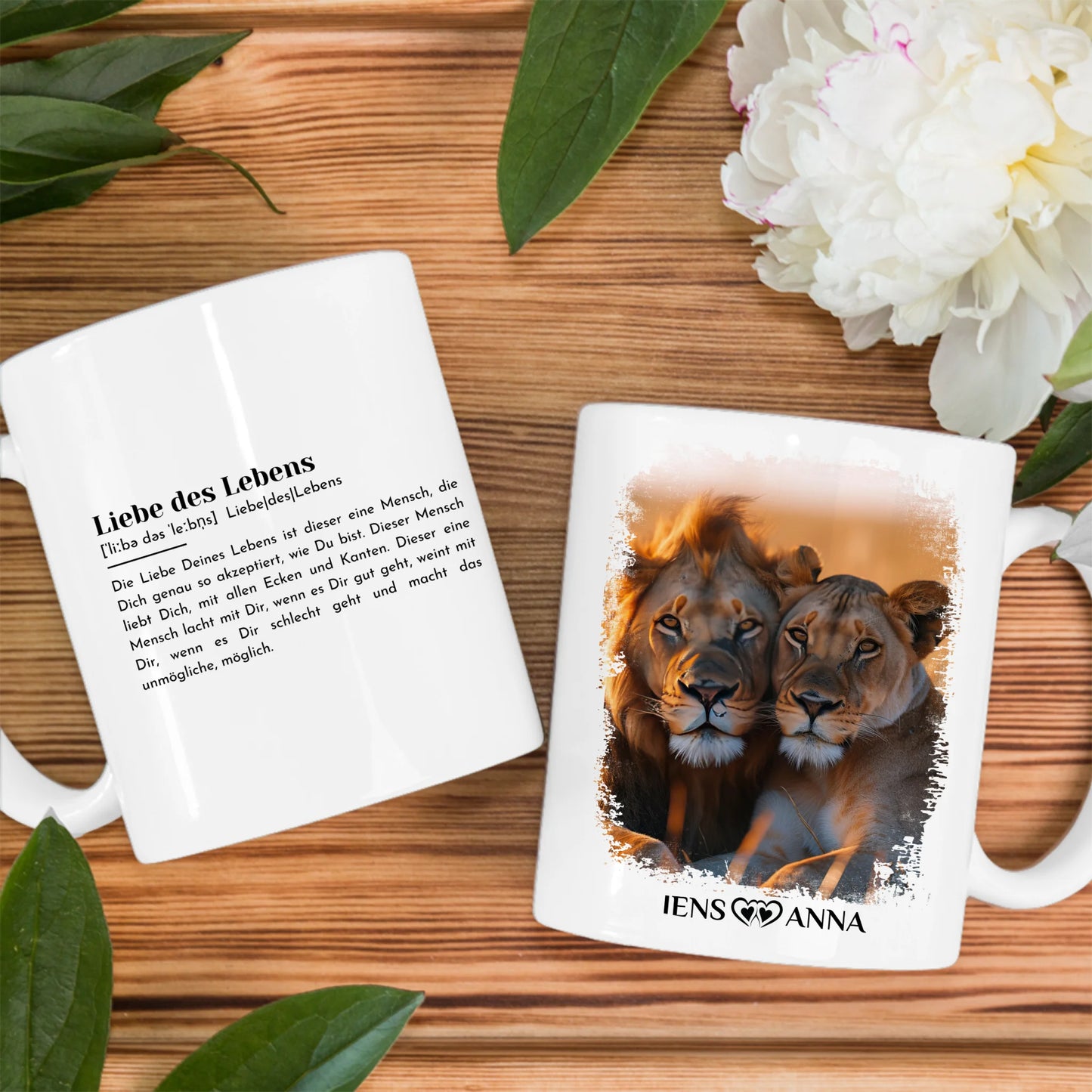 Pärchen Tasse Personalisiert Definition Liebe des Lebens Löwen Bild