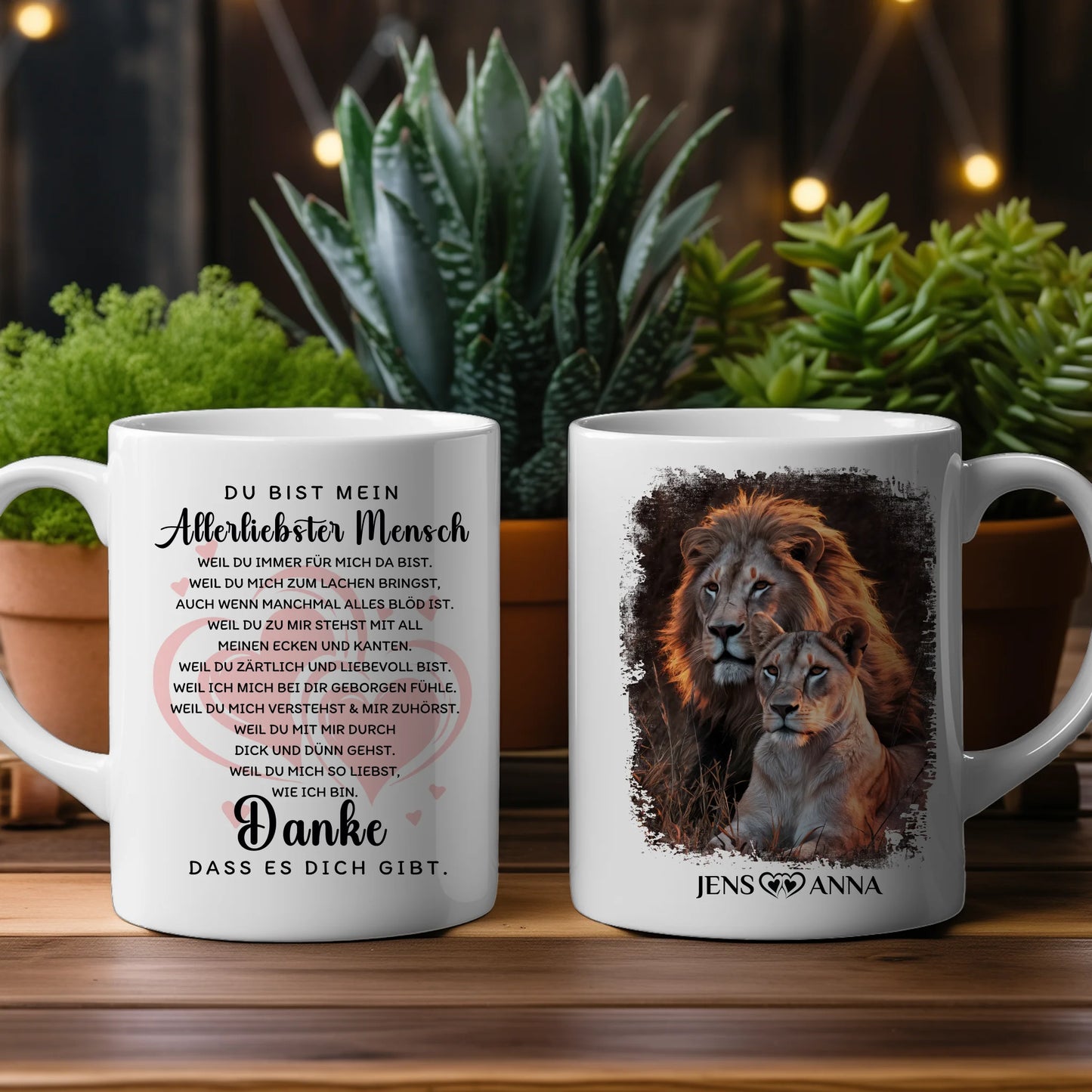 Foto Geschenk Tasse für Paare Danke dass es dich gibt Löwen Bild