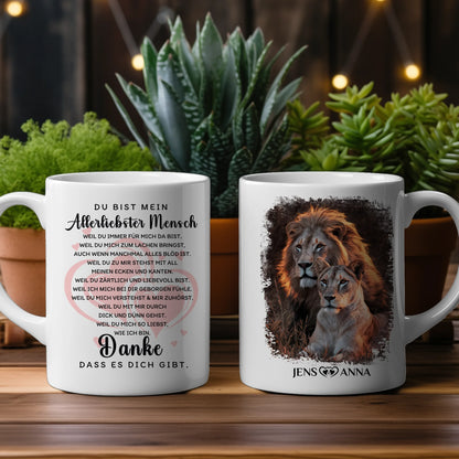 Foto Geschenk Tasse für Paare Danke dass es dich gibt Löwen Bild