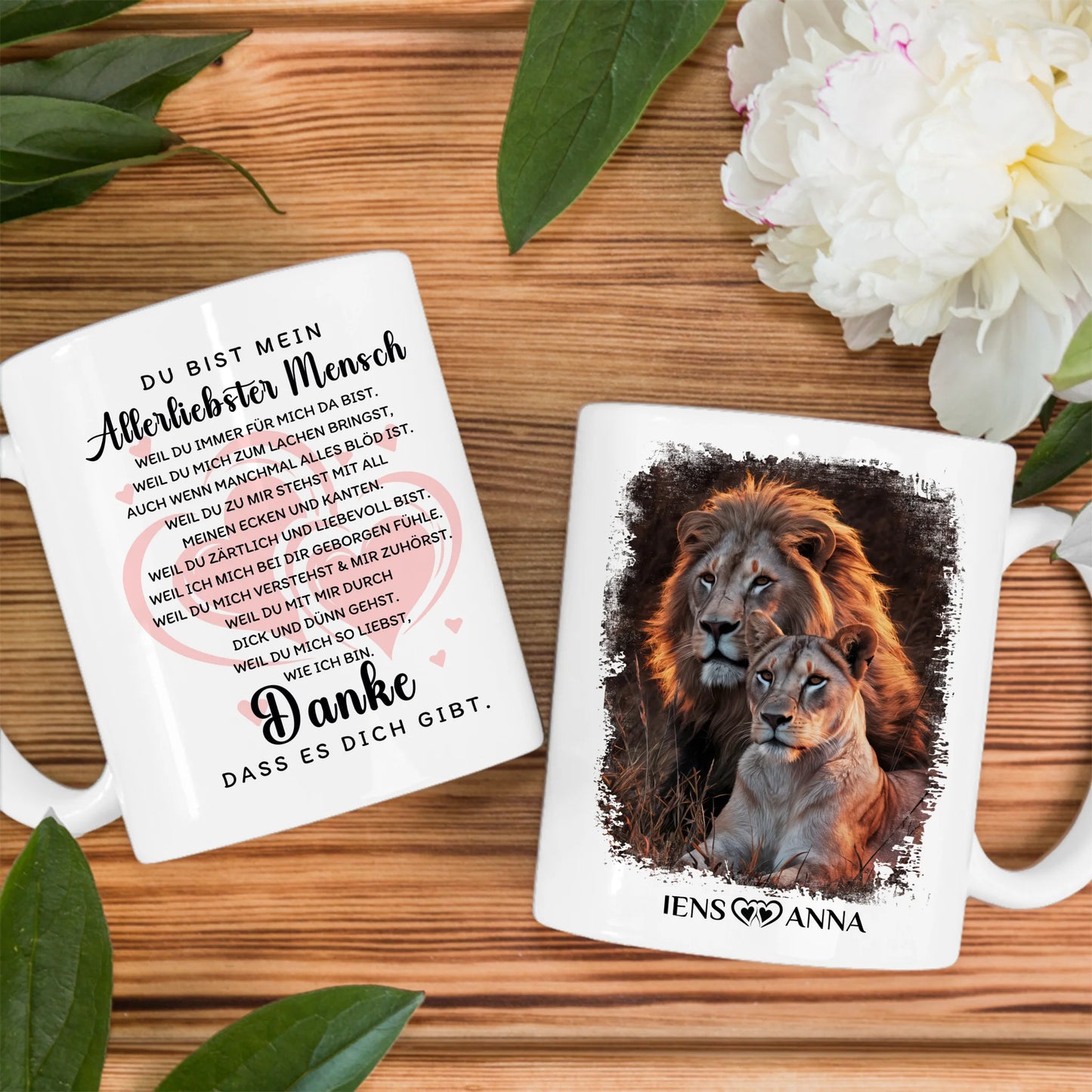 Foto Geschenk Tasse für Paare Danke dass es dich gibt Löwen Bild