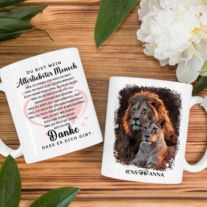Foto Geschenk Tasse für Paare Danke dass es dich gibt Löwen Bild
