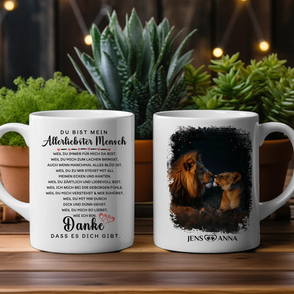 Pärchen Tasse Danke dass es dich gibt Löwen Bild Personalisiert
