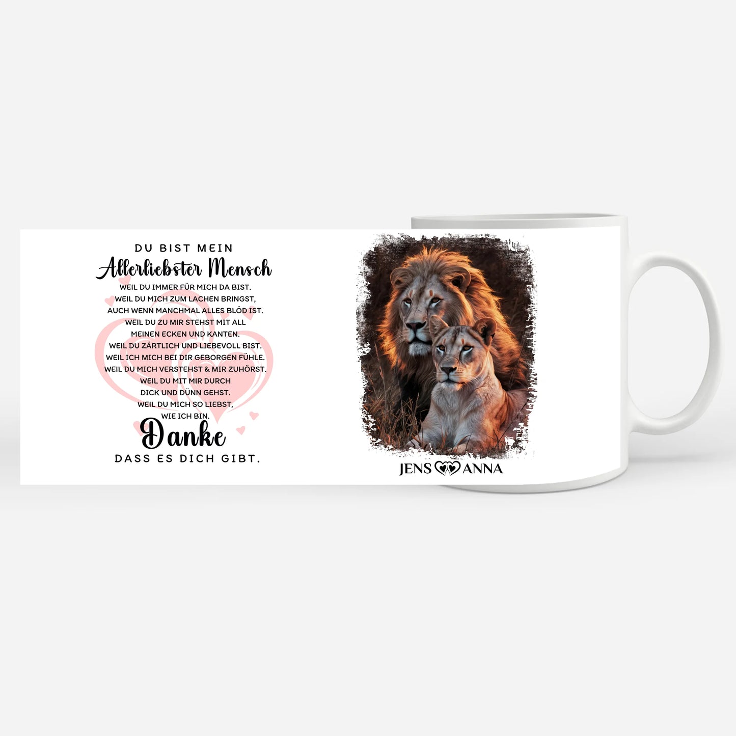 Foto Geschenk Tasse für Paare Danke dass es dich gibt Löwen Bild
