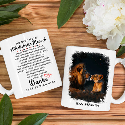 Pärchen Tasse Danke dass es dich gibt Löwen Bild Personalisiert