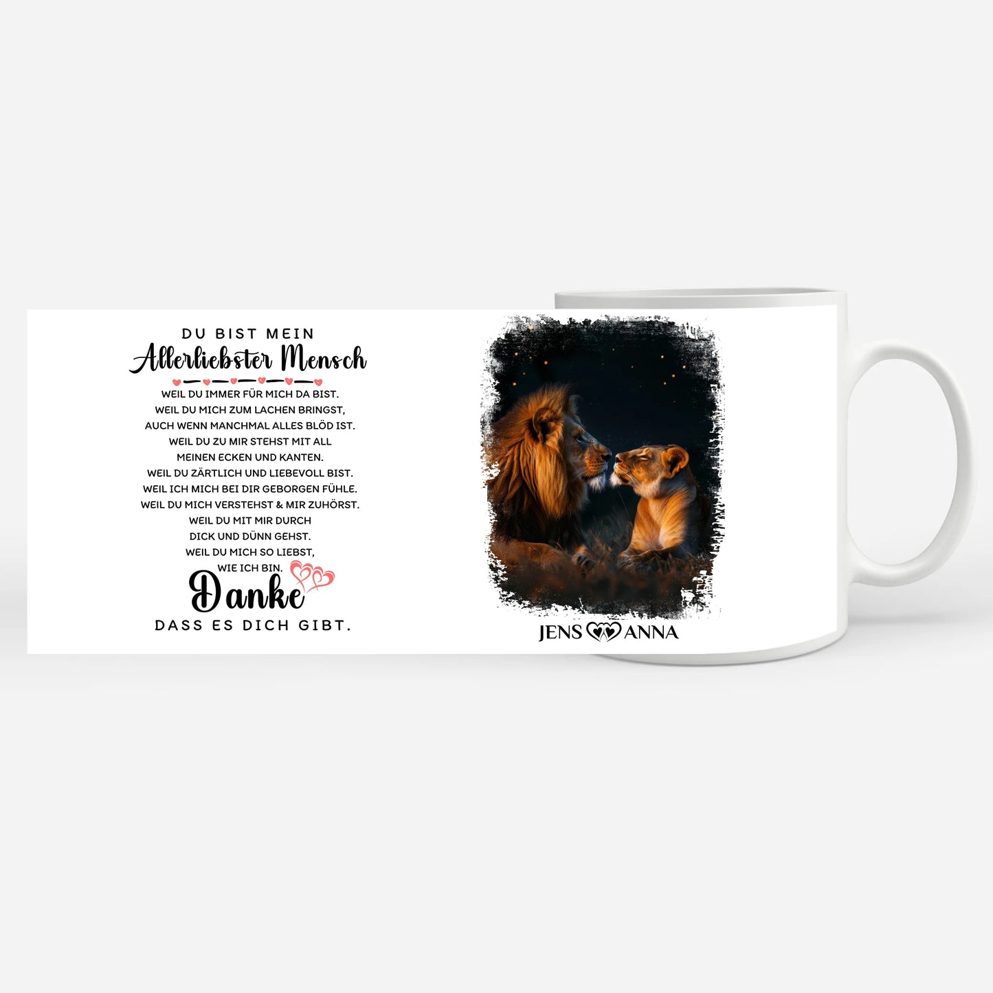 Pärchen Tasse Danke dass es dich gibt Löwen Bild Personalisiert