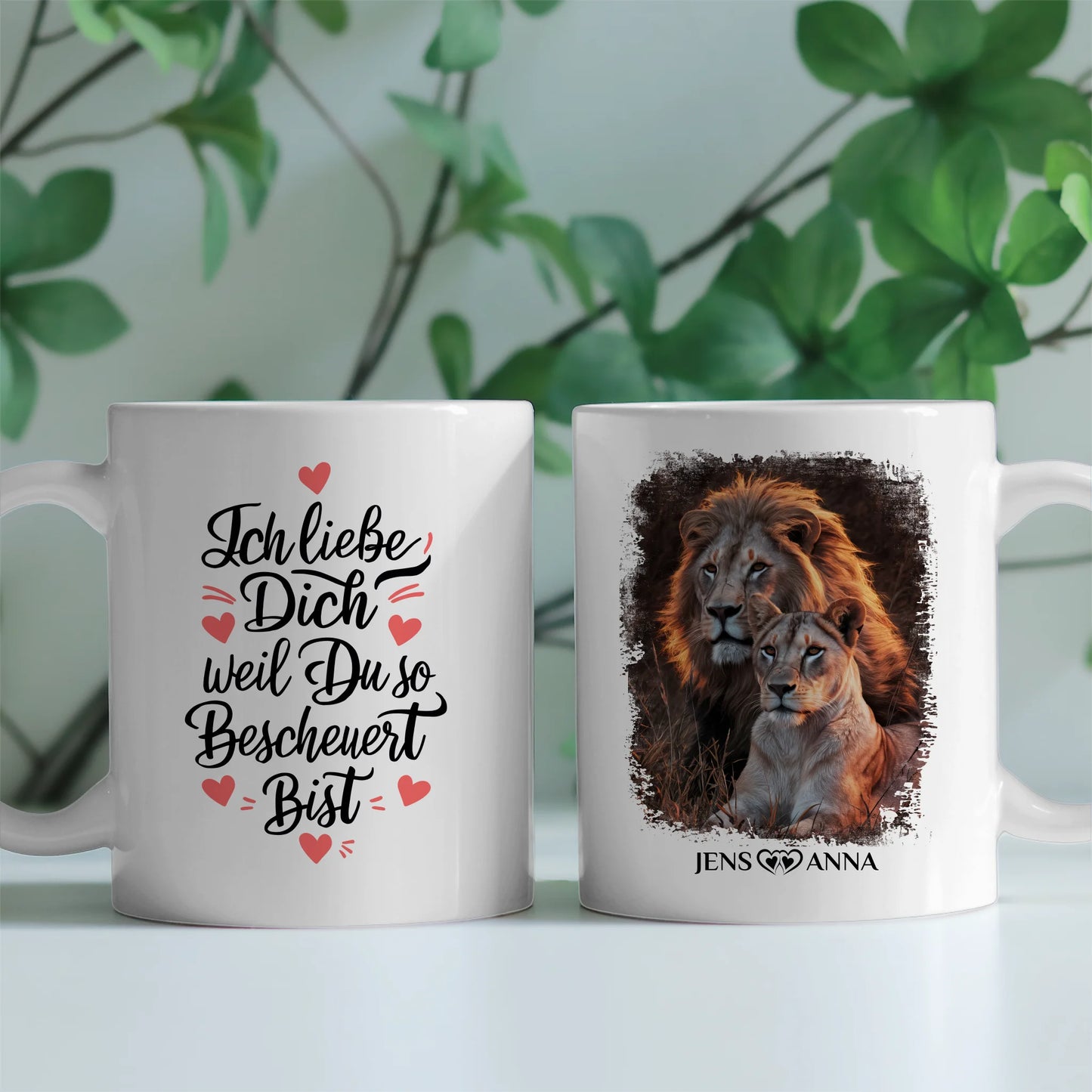Pärchen Tasse ich liebe dich weil du so bescheuert bist Löwen Bild
