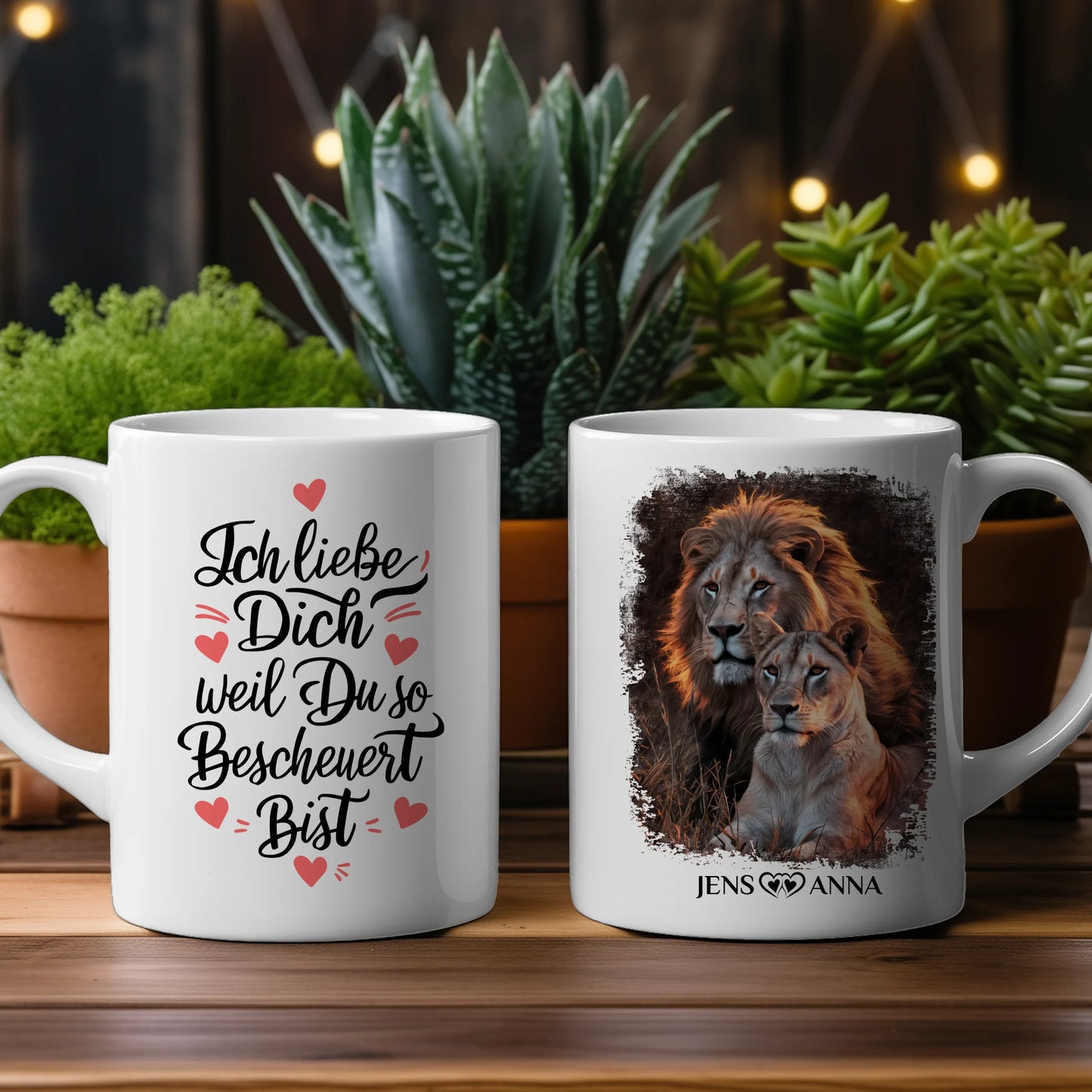 Pärchen Tasse ich liebe dich weil du so bescheuert bist Löwen Bild