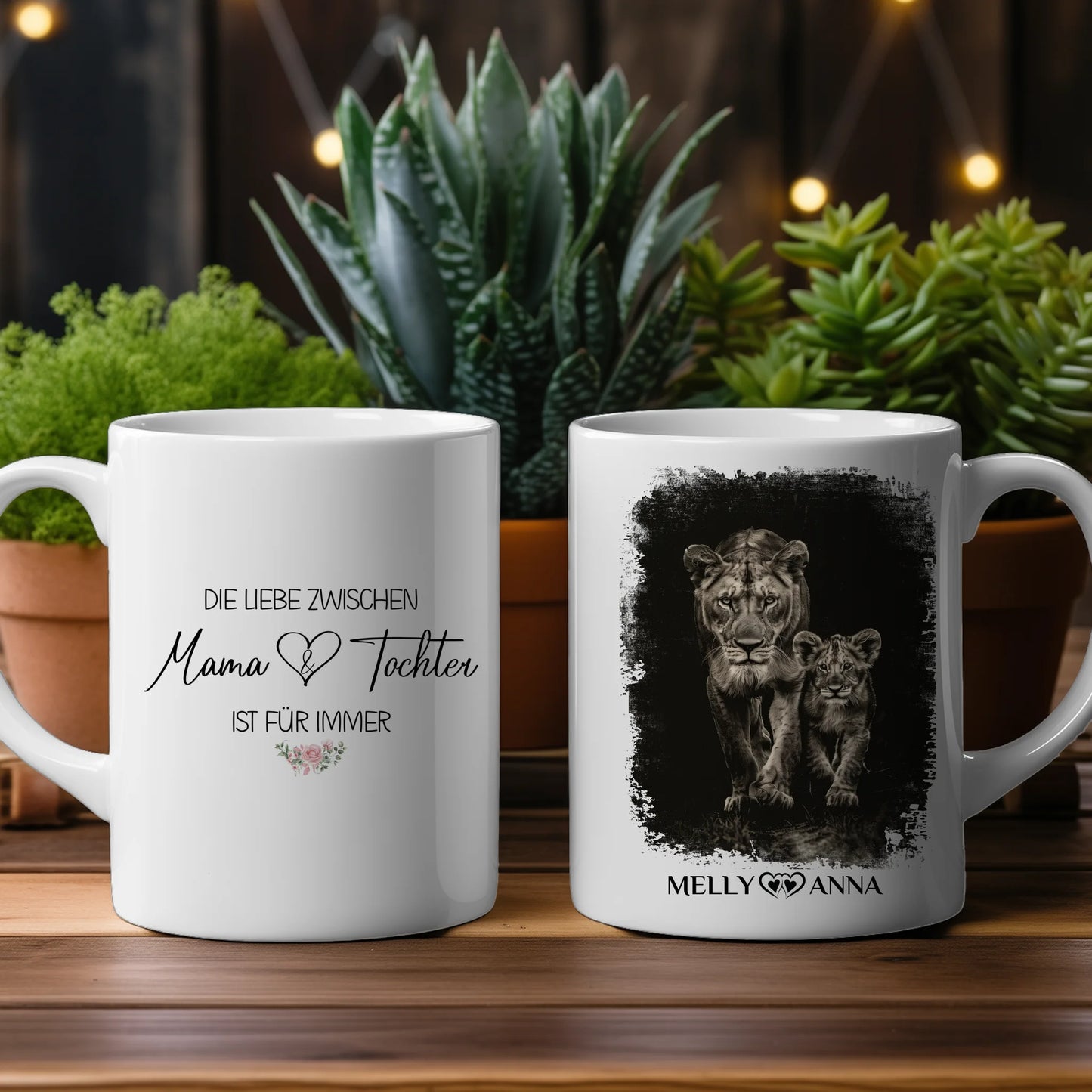 Personalisierte Tasse mit Namen mit Löwen Die Liebe zwischen Mama und Tochter