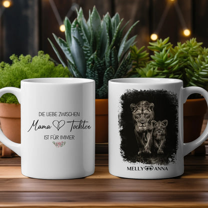 Personalisierte Tasse mit Namen mit Löwen Die Liebe zwischen Mama und Tochter