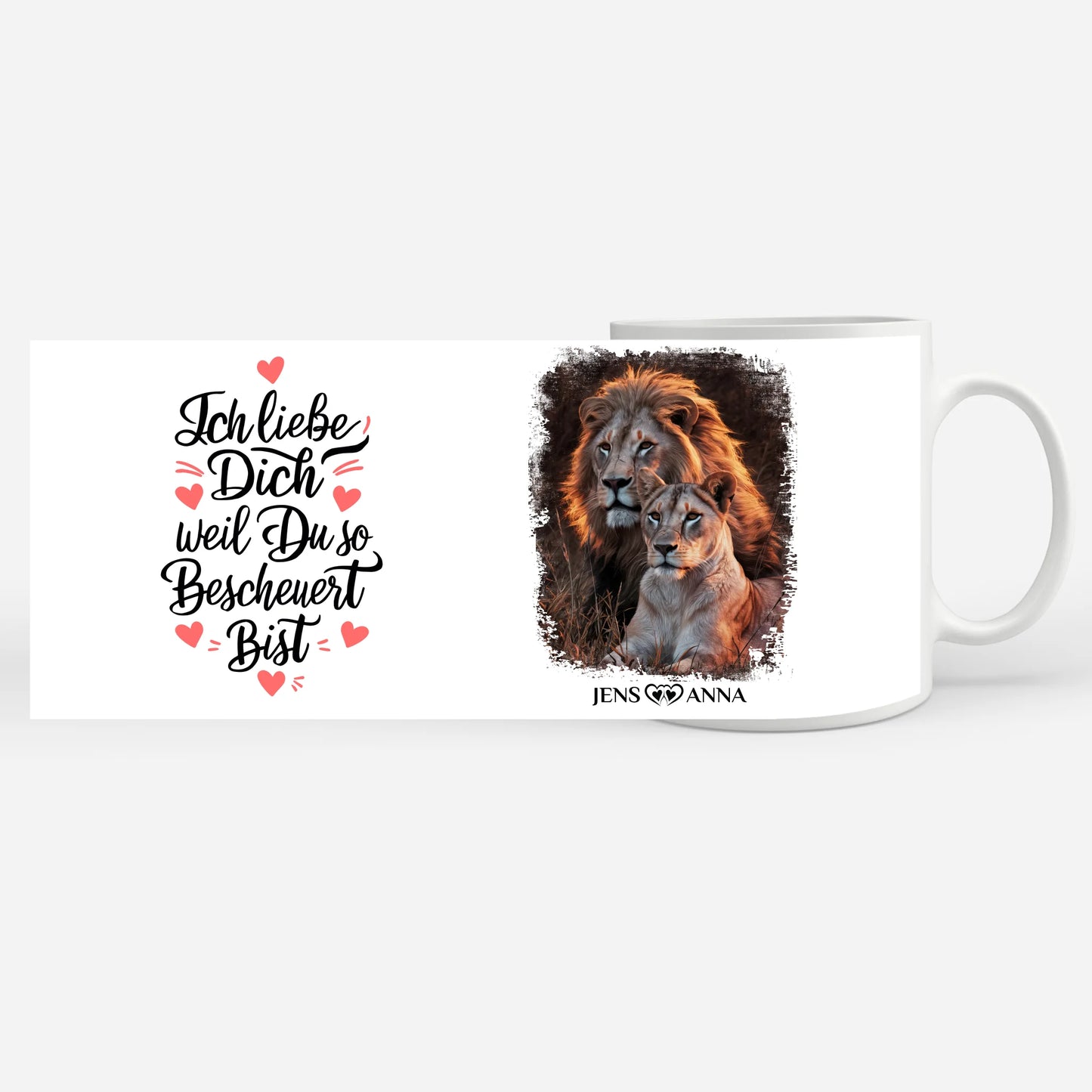 Pärchen Tasse ich liebe dich weil du so bescheuert bist Löwen Bild