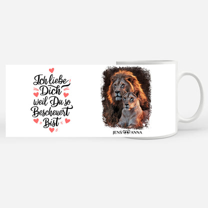 Pärchen Tasse ich liebe dich weil du so bescheuert bist Löwen Bild