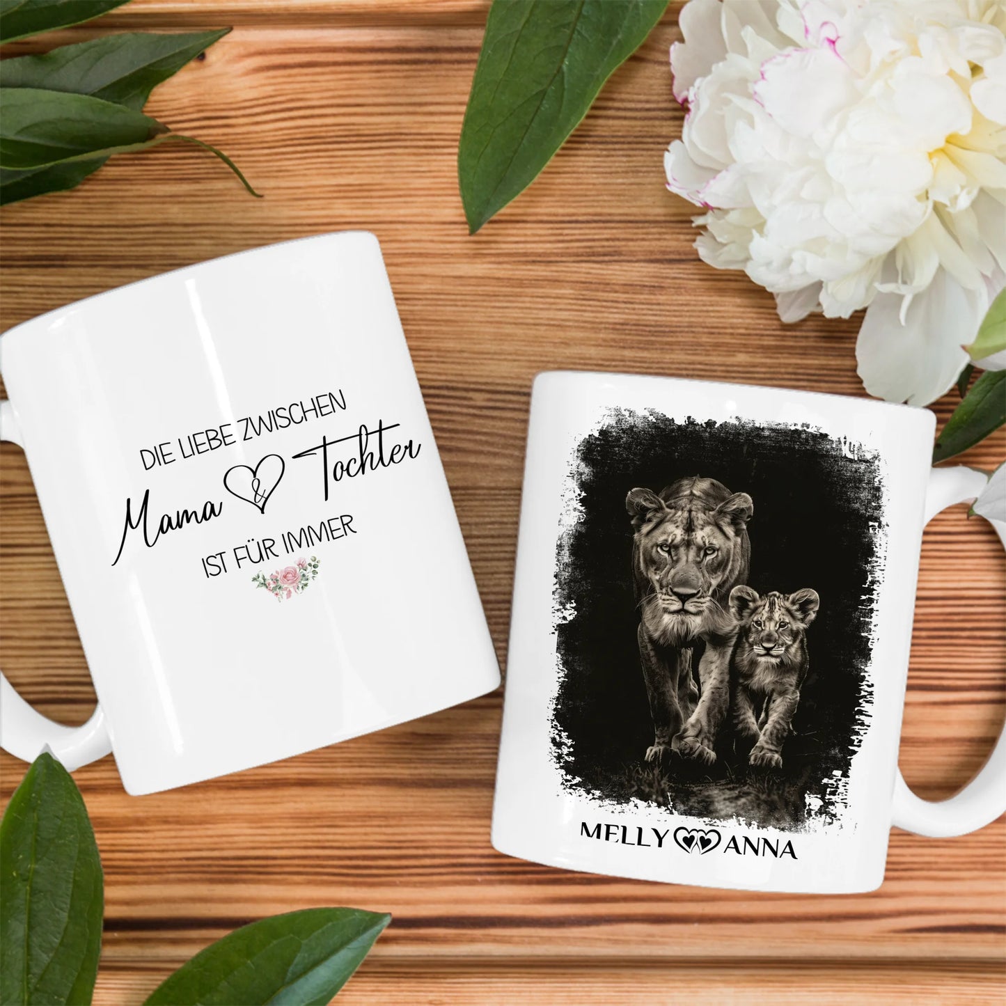 Personalisierte Tasse mit Namen mit Löwen Die Liebe zwischen Mama und Tochter