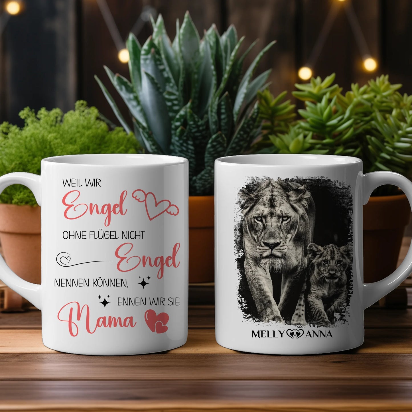 Personalisierte Tasse für Mama und Tochter mit Löwen Mamas sind Engel