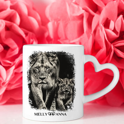 Personalisierte Tasse für Mama und Tochter mit Löwen Mamas sind Engel
