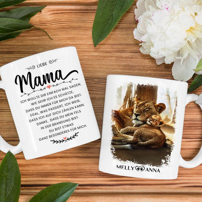 Geschenk Tasse Mama und Tochter mit Löwen Einfach mal Danke