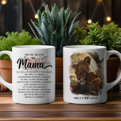 Mama und Tochter Tasse personalisiert mit Löwen Unsere Momente