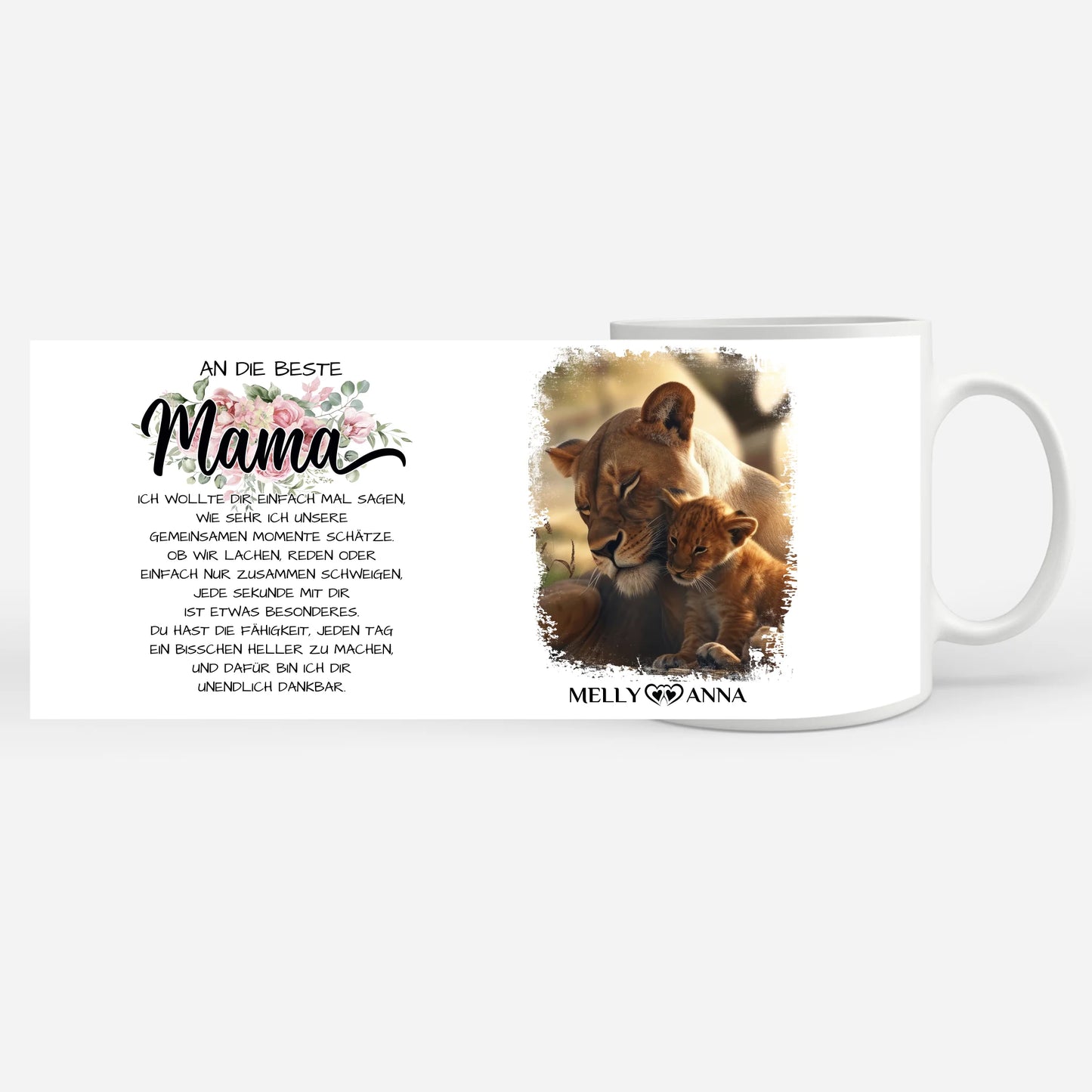 Mama und Tochter Tasse personalisiert mit Löwen Unsere Momente