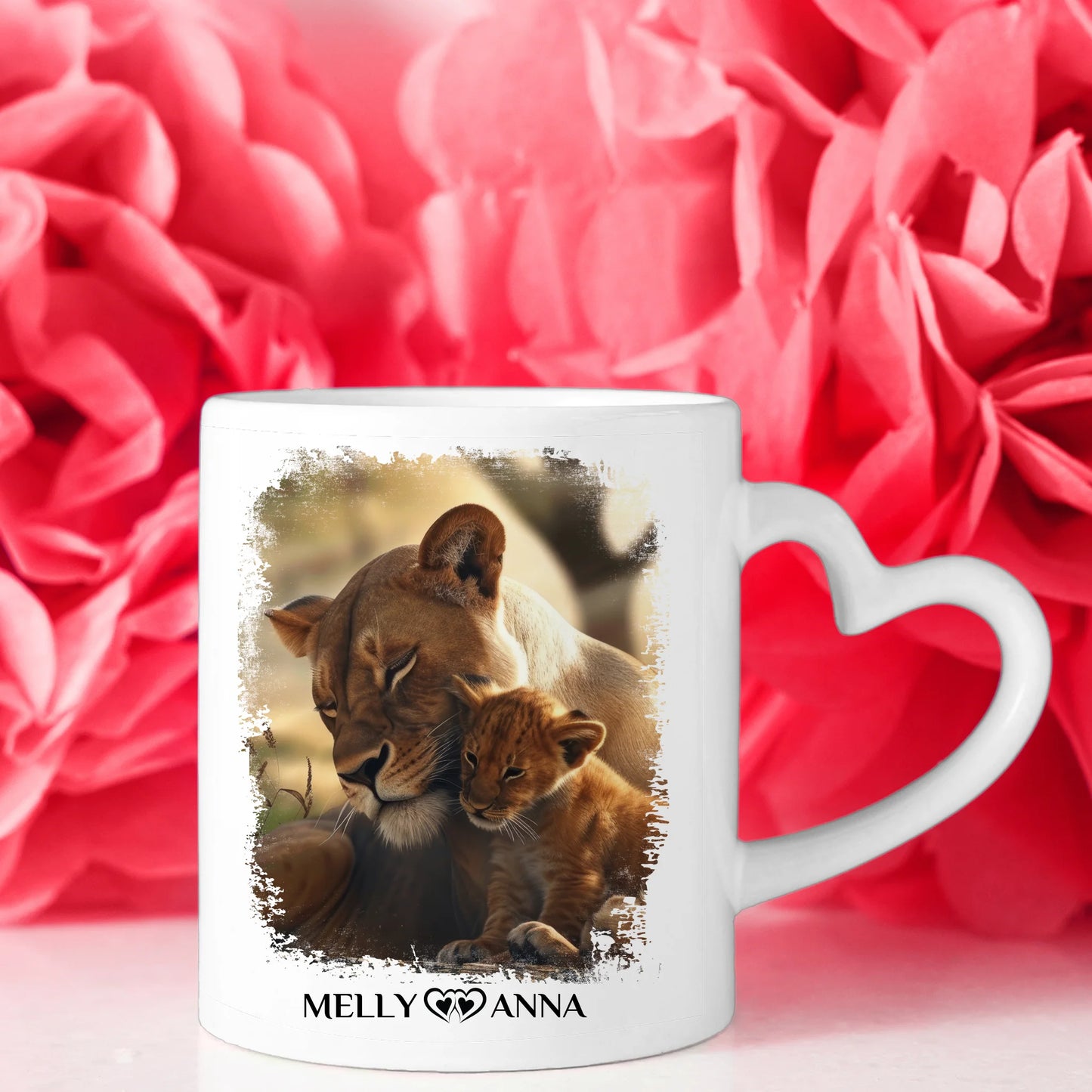 Mama und Tochter Tasse personalisiert mit Löwen Unsere Momente