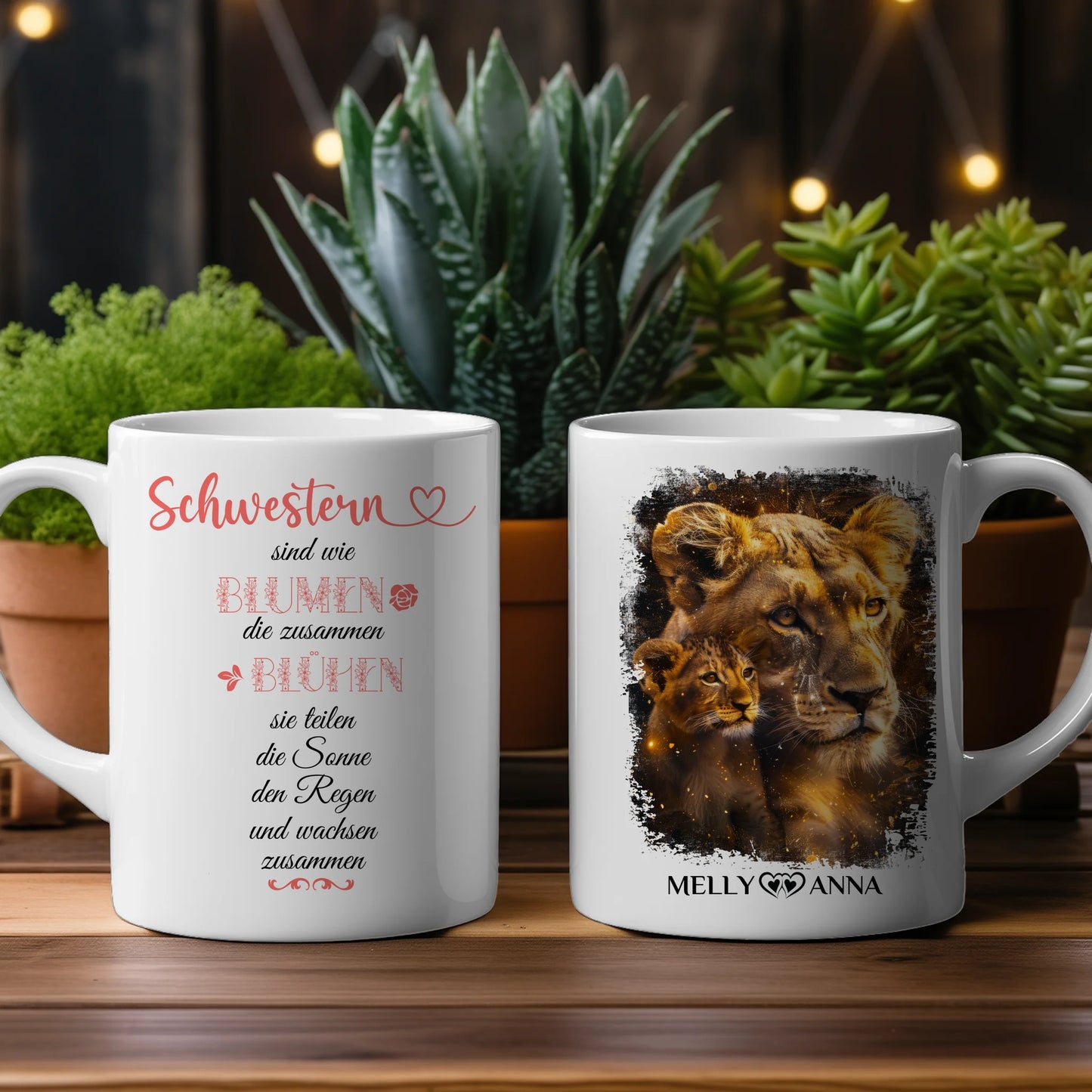 Tassen Geschenk für Schwester Löwen Bild Schwestern sind wie Blumen