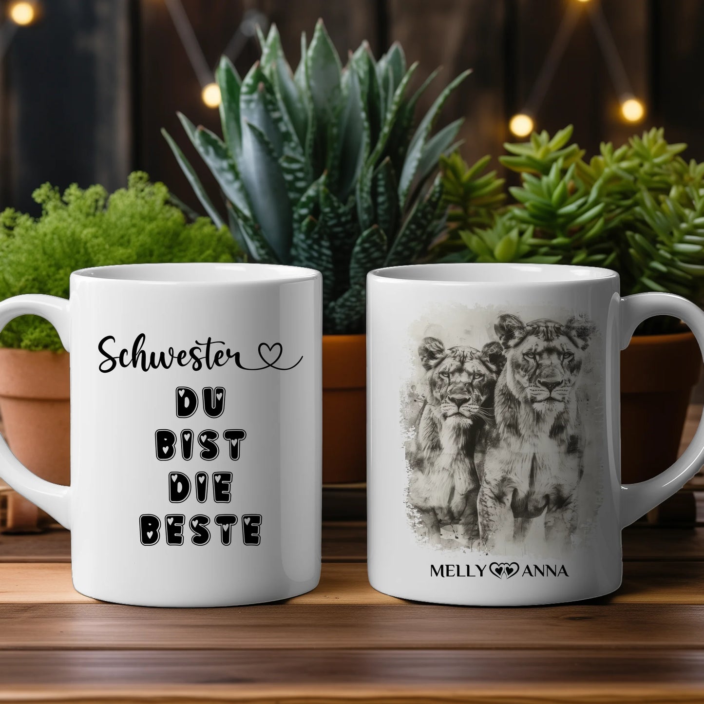 Personalisierte Tasse Schwester Löwen Bild Schwester Du bist die Beste