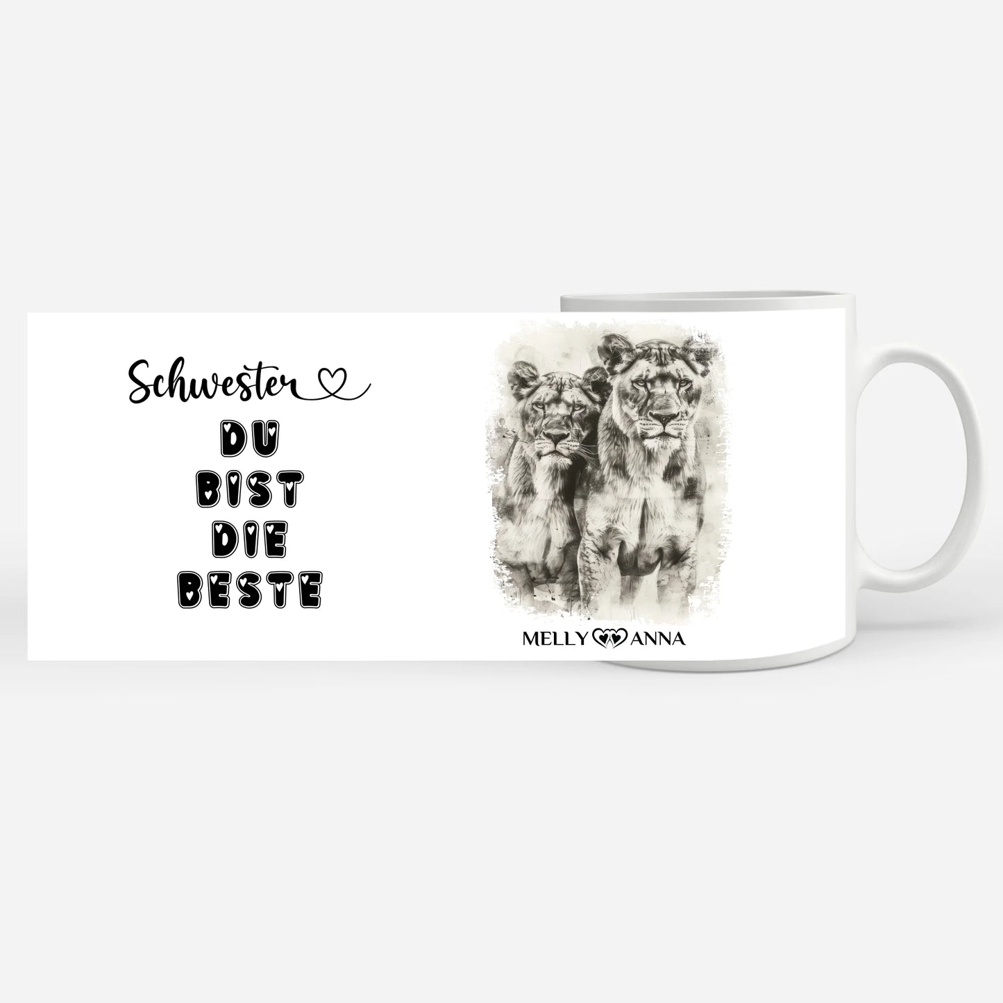 Personalisierte Tasse Schwester Löwen Bild Schwester Du bist die Beste