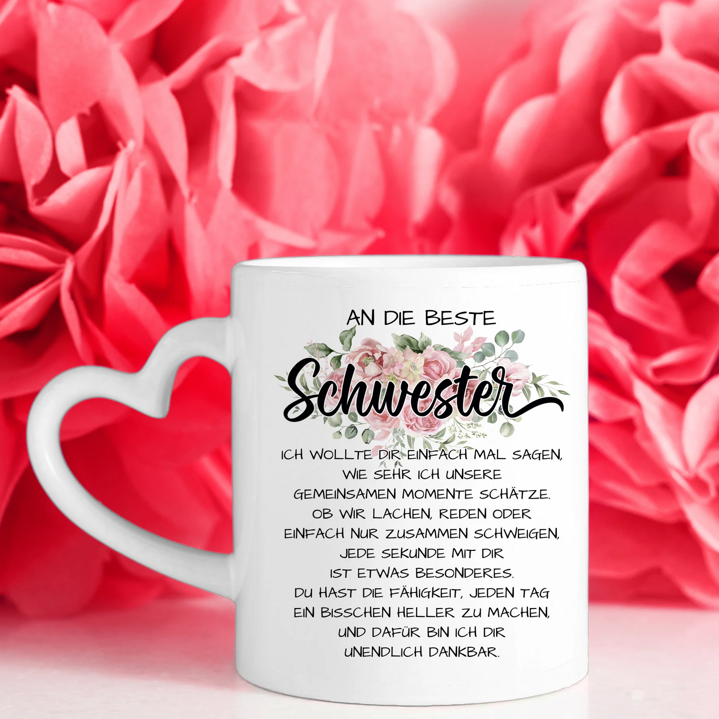 Personalisierte Tasse für Schwestern Löwen Bild Unsere Momente