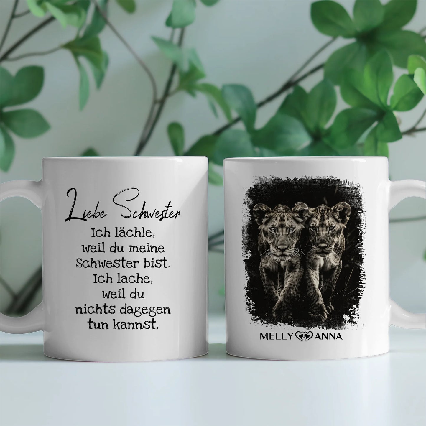 Tassen Geschenk für Schwester Löwen Bild Ich lächele
