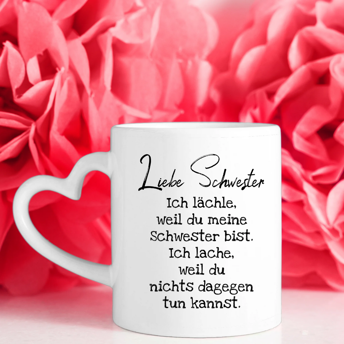 Tassen Geschenk für Schwester Löwen Bild Ich lächele