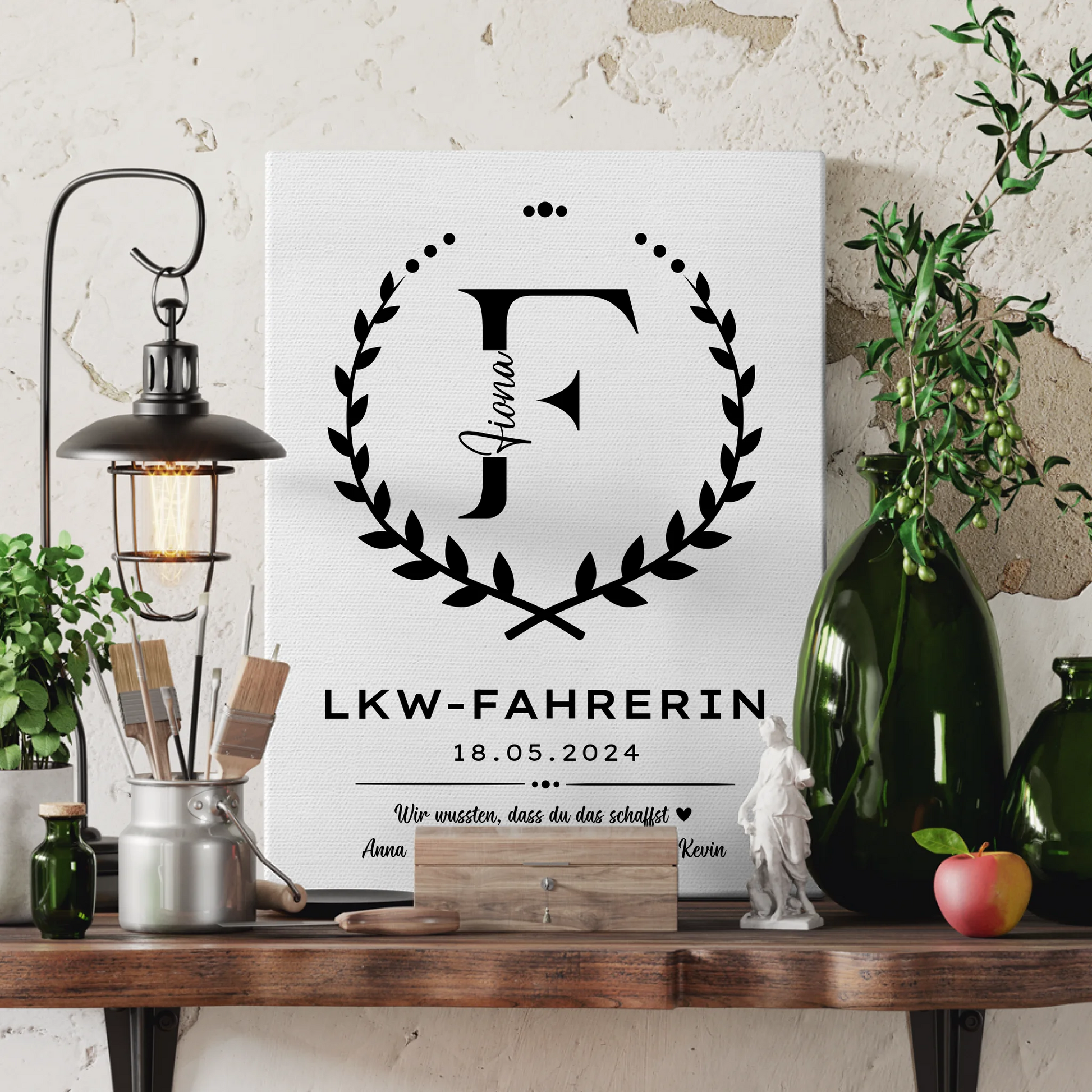 Ausbildungsabschluss Geschenk LKW-Fahrerin Leinwand 3