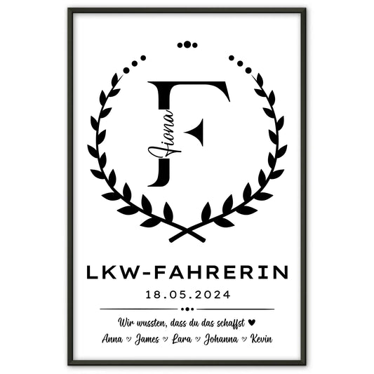 Poster Ausbildungsabschluss Geschenk LKW Fahrerin