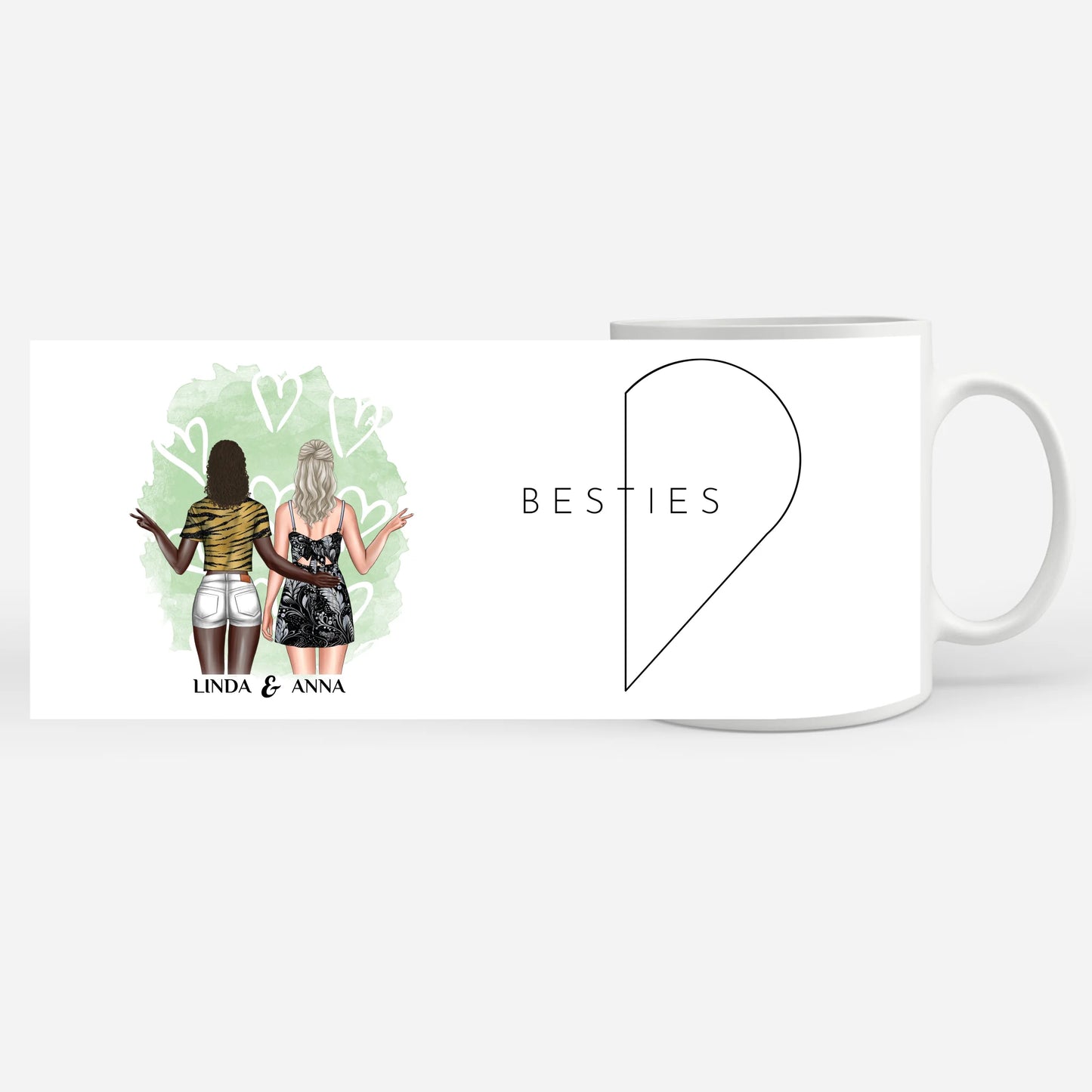 Personalisierte Tasse Rechte Herz Seite mit Figuren für Beste Freundin