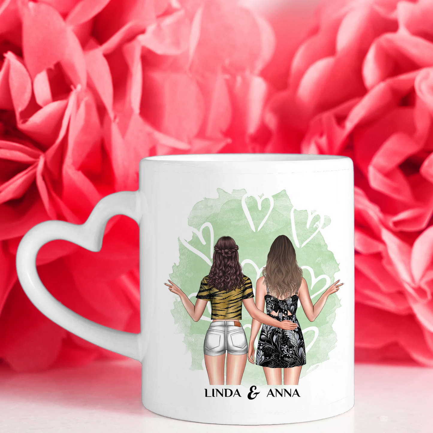 Personalisierte Tasse Schwester Keine Sorge mit Figuren