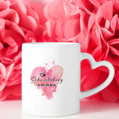 Personalisierte Tasse für Schwesterherz Bist die Beste mit Figuren