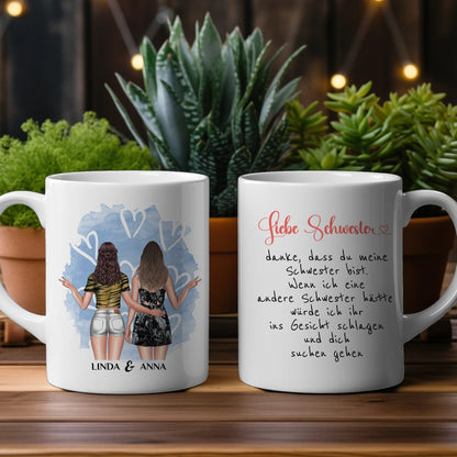 Tassen Geschenk für Schwester Ins Gesicht Personalisiert mit Figuren