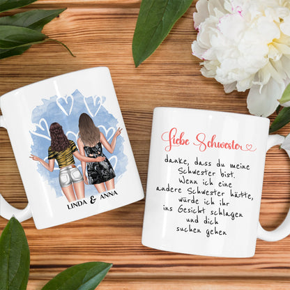 Tassen Geschenk für Schwester Ins Gesicht Personalisiert mit Figuren