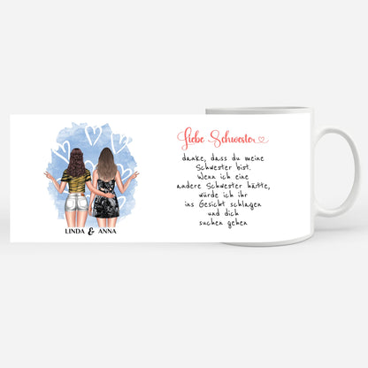 Tassen Geschenk für Schwester Ins Gesicht Personalisiert mit Figuren