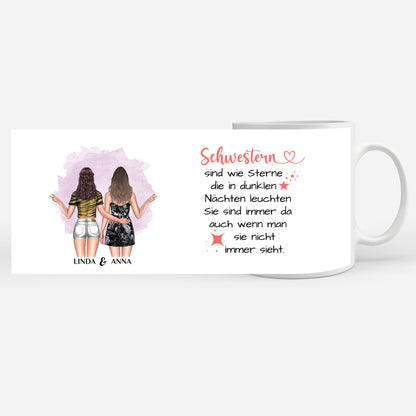 Personalisierte Tasse für Schwester Schwestern sind wie Sterne mit Figuren