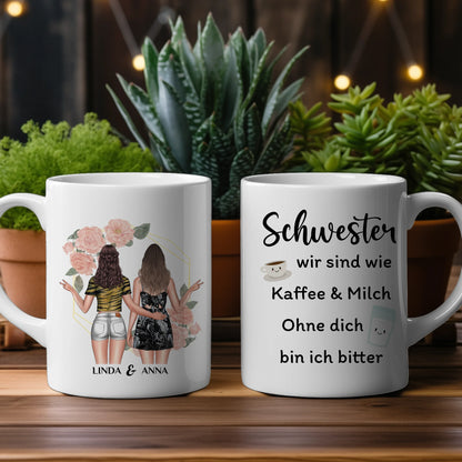 Tasse für Schwester Wie Kaffe & Milch mit Figuren