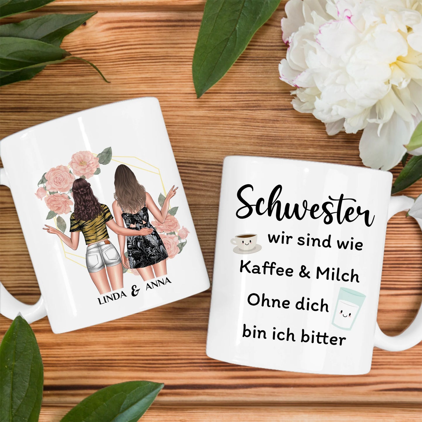 Tasse für Schwester Wie Kaffe & Milch mit Figuren