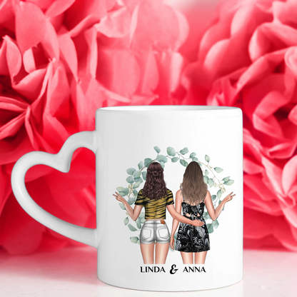 Personalisierte Tasse Schwestern sind wie Blumen mit Figuren
