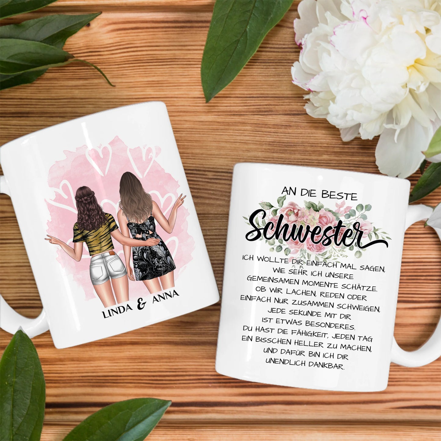 Tasse für Schwester personalisiert Unsere Momente mit Figuren